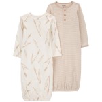 Brown/White Baby 2-Pack Sleeper Gowns