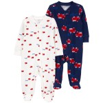 Navy/White Baby 2-Pack 2-Way Zip Cotton Sleep & Play Pajamas