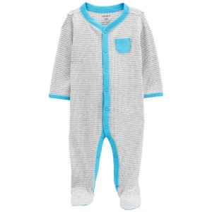 Grey/Blue Baby Striped Snap-Up Thermal Sleep & Play Pajamas