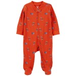 Red Baby Construction 2-Way Zip Cotton Blend Sleep & Play Pajamas