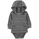 Grey Baby Striped Hooded Bodysuit