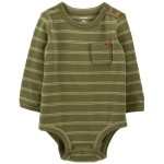 Green Baby Striped Jersey Bodysuit