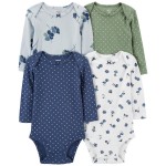 Multi Baby 4-Pack Long-Sleeve Floral & Polka Dot Bodysuits