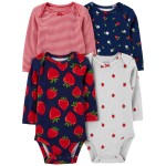 Red/Blue Baby 4-Piece Long-Sleeve Bodysuits