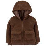 Brown Toddler Reversible Hooded Sherpa Jacket
