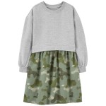 Heather/Green Kid Camo Sweatshirt Dress