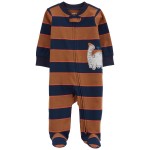 Navy/Brown Baby Dinosaur 2-Way Zip Cotton Sleep & Play Pajamas