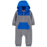 Grey Baby Hooded Fleece Jumpsuit