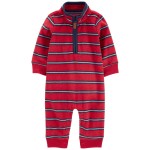 Red Baby Striped Fleece Jumpsuit