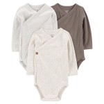 Brown/Heather Baby 3-Pack Side-Snap Bodysuits