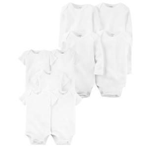 White Baby 9-Pack Short Sleeve & Long Sleeve Cotton Bodysuits Set