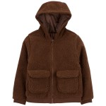 Brown Kid Reversible Hooded Sherpa Jacket