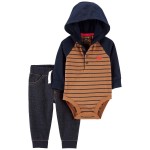 Navy/Brown Baby 2-Piece Hooded Bodysuit Pant Set