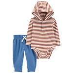 Brown/Blue Baby 2-Piece Hooded Bodysuit Pant Set