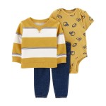 Yellow/Navy Baby 3-Piece Fleece Pullover Set
