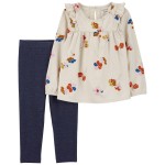 Multi Baby 2-Piece Floral Top & Knit Denim Legging Set