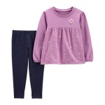 Purple/Blue Baby 2-Piece French Terry Top & Knit Denim Pant Set