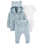 Blue/White Baby 3-Piece Bear Little Cardigan Set