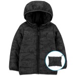 Grey Toddler Dinosaur Packable Puffer Jacket