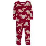 Burgundy Baby 1-Piece Dinosaur 100% Snug Fit Cotton Footie Pajamas