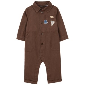Brown Baby 1-Piece Brown Patchwork Jumpsuit