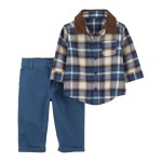 Blue Plaid Baby 2-Piece Plaid Shirt & Pant Set
