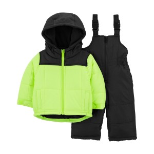 Neon Yellow/Black Baby 2-Piece Colorblock Snowsuit