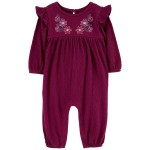 Burgundy Baby Embroidered Floral Jumpsuit