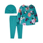 Teal Baby 3-Piece Floral Outfit Set