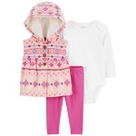 Pink/White Baby 3-Piece Fair Isle Little Vest Set