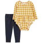 Yellow/Navy Baby 2-Piece Houndstooth Bodysuit Pant Set