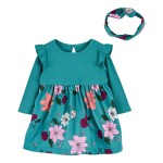 Turquoise Baby 2-Piece Floral Bodysuit Dress Set