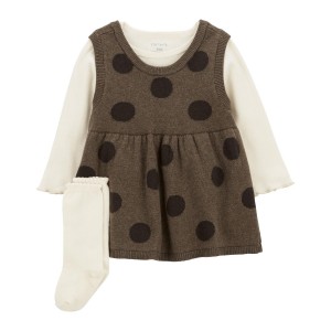 Brown Baby 3-Piece Dress and Socks Set