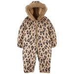Tan Baby Quilted Leopard Print Snowsuit