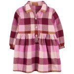 Pink Baby Plaid Cotton Flannel Shirt Dress