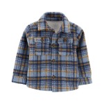 Turquoise/Brown Toddler Plaid Fleece-Lined Shacket