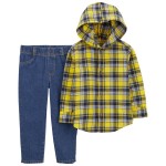 Multi Toddler 2-Piece Plaid Button-Front Shirt & Twill Denim Pants