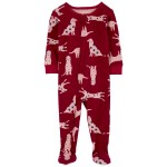 Burgundy Toddler 1-Piece Dog 100% Snug Fit Cotton Footie Pajamas