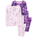 Purple Kid 4-Piece Space 100% Snug Fit Cotton Pajamas