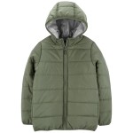 Olive/Grey Kid Packable Puffer Jacket