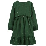 Green Kid Floral Drapey Twill Dress