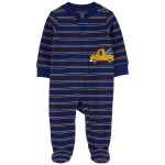Navy Baby Striped Truck 2-Way Zip Cotton Sleep & Play Pajamas