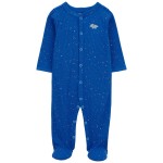 Blue Baby Dinosaur Snap-Up Thermal Sleep & Play Pajamas