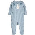 Blue Baby Striped Dog Side-Snap Cotton Sleep & Play Pajamas