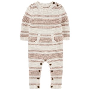 Brown/Ivory Baby Striped Sweater Knit Jumpsuit