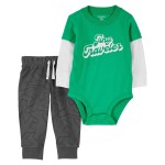 Green/Grey Baby 2-Piece Tiny Traveler Bodysuit Pant Set