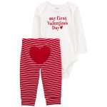 White/Red Baby 2-Piece My First Valentines Day Bodysuit Pant Set