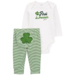 White/Green Baby 2-Piece First St. Patricks Day Bodysuit Pant Set