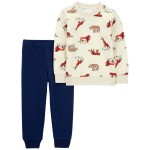 Multi Baby 2-Piece Safari Animal Print Pullover & Pant Set