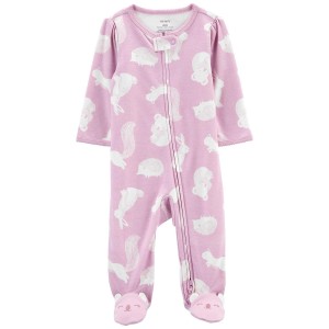 Purple Baby Animal 2-Way Zip Cotton Sleep & Play Pajamas